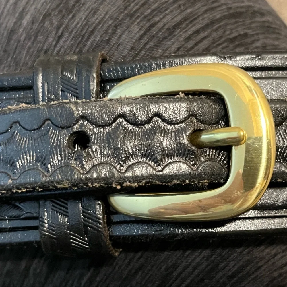 Triple K Black Leather Belt with Gold Buckle